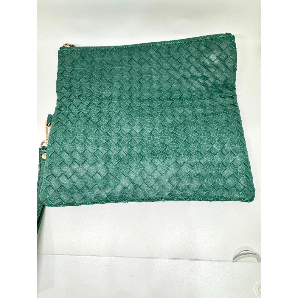 Urban Expressions Green Woven Vegan Leather Foldover Clutch Wristlet Bag